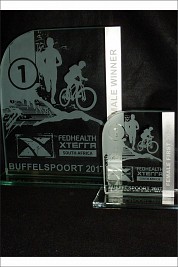 Glass Trophies with metal strip