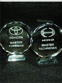 Miniature round crystal trophies