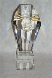 Crystal Shell Topped Award with Gold Medal