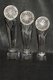 Tall Crystal Golfing awards in 3 sizes