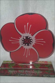 profile cut glass Poppy with printed image